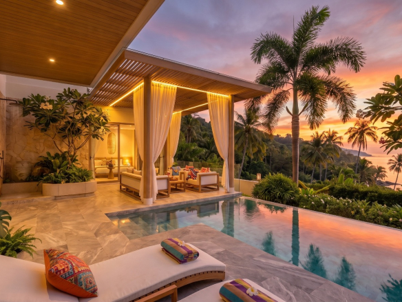Modern 3-Bedroom Private Pool Villa with Breathtaking Sea & Mountain Views in Lamai, Koh Samui.