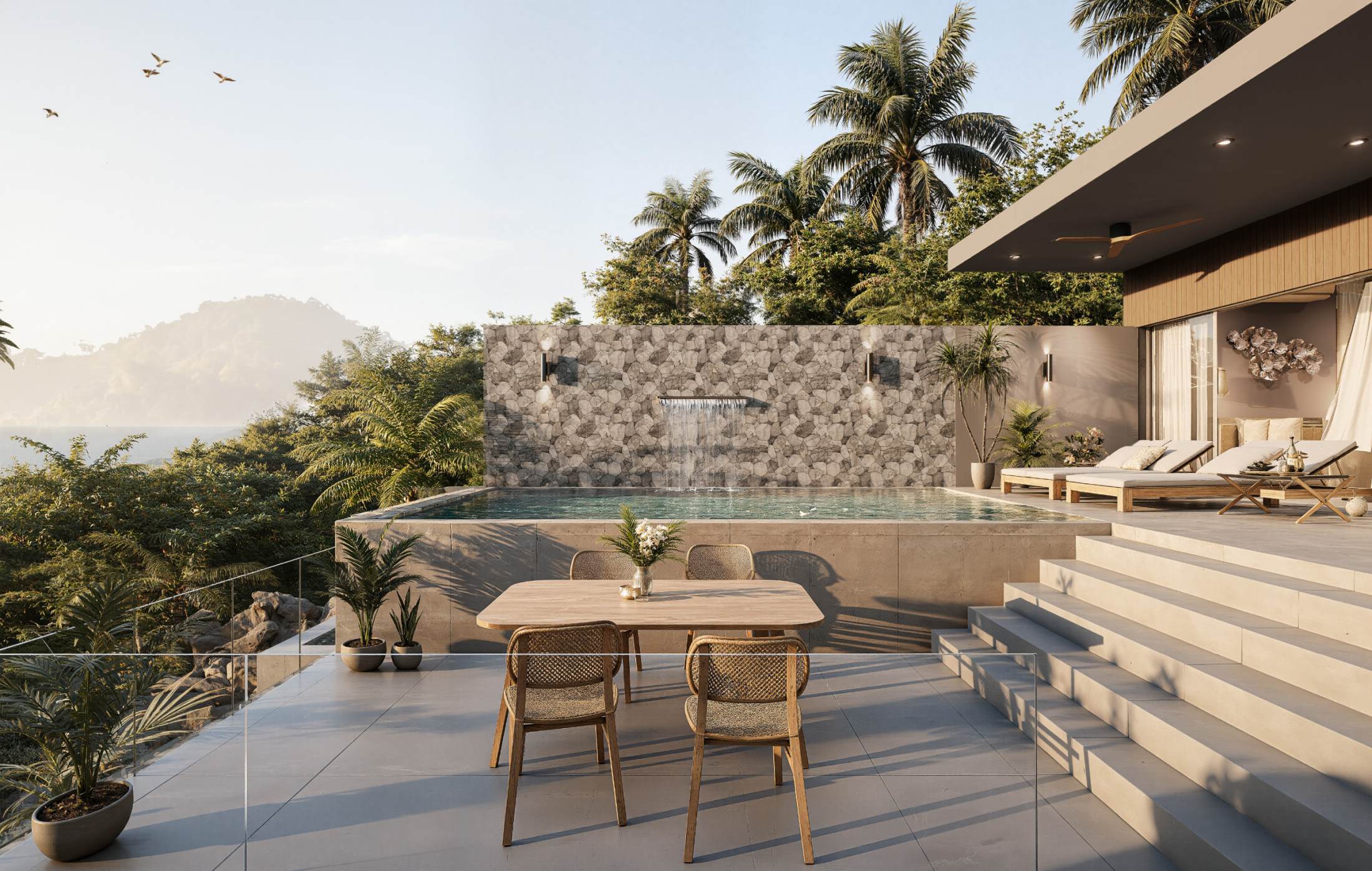 เทอเรท 2 Modern 3-Bedroom Private Pool Villa for Sale in Lamai, Koh Samui