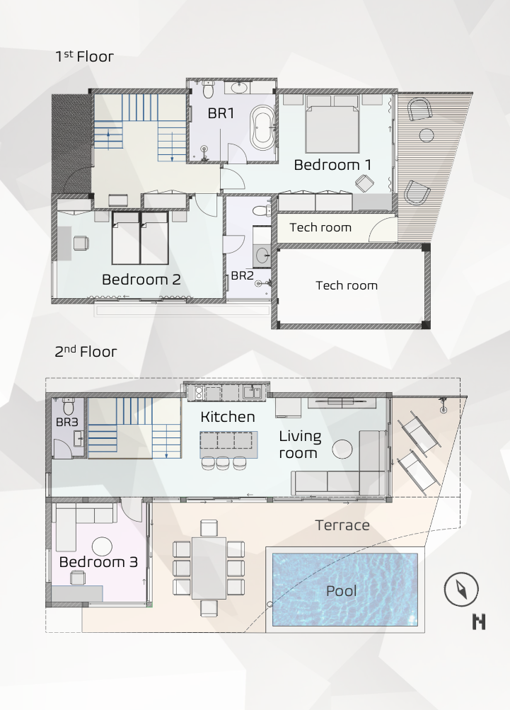 ! DAO Floor Plan DAO 4 — Modern 3-Bedroom Private Pool Villa in Plai Laem, Koh Samui