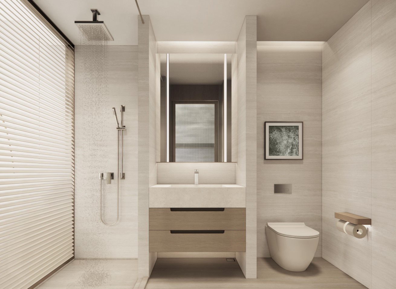 Modern bathroom with rain shower at Anava Samui condo