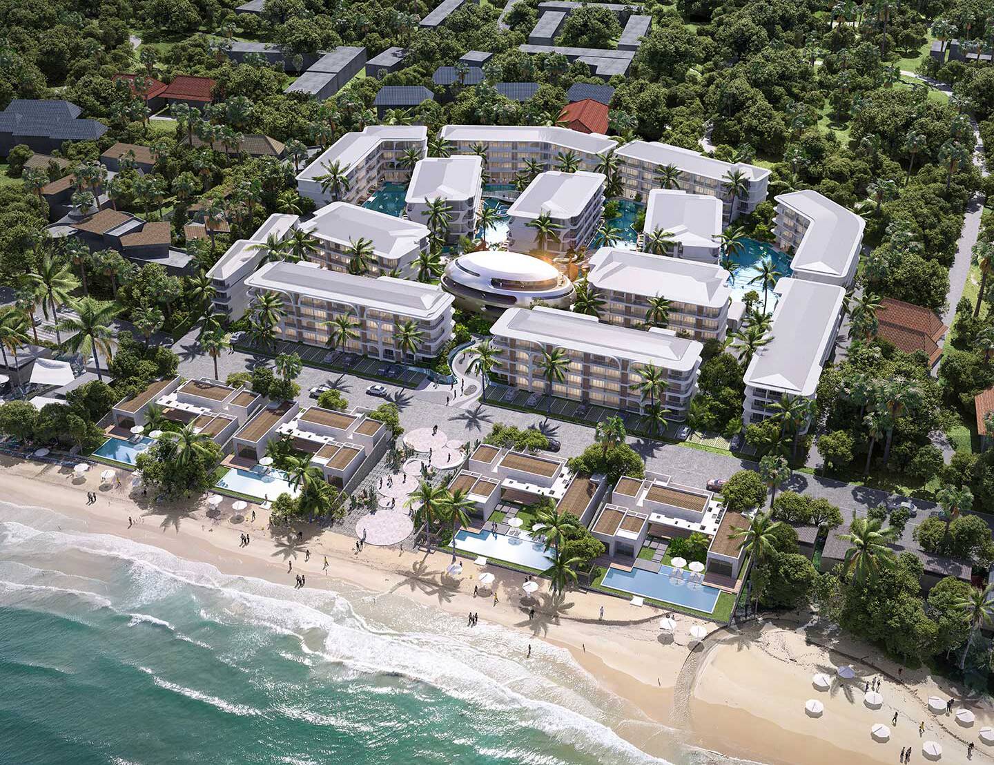 Aerial view of Anava Samui beachfront condominium resort on Bophut Beach, Koh Samui