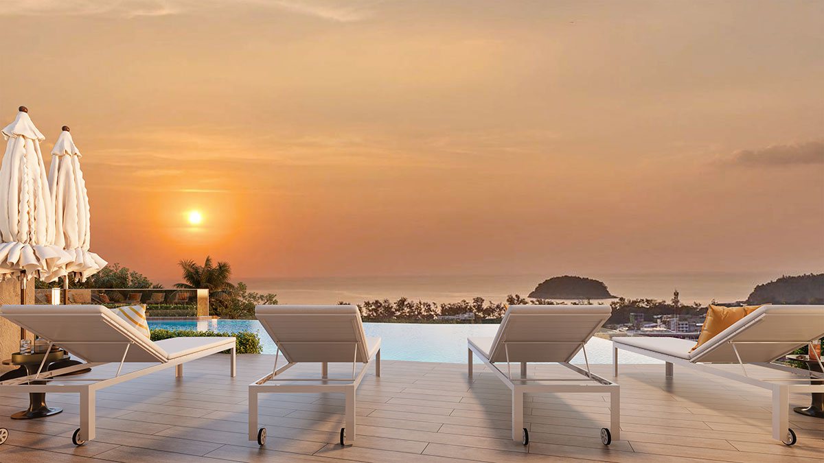 Ashiyana Heights, Kata, Phuket – Rooftop sun deck at sunset