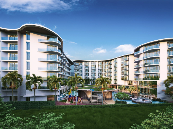 AURA Condominium, Rawai, Phuket – AURA Condominium exterior with pools (render)