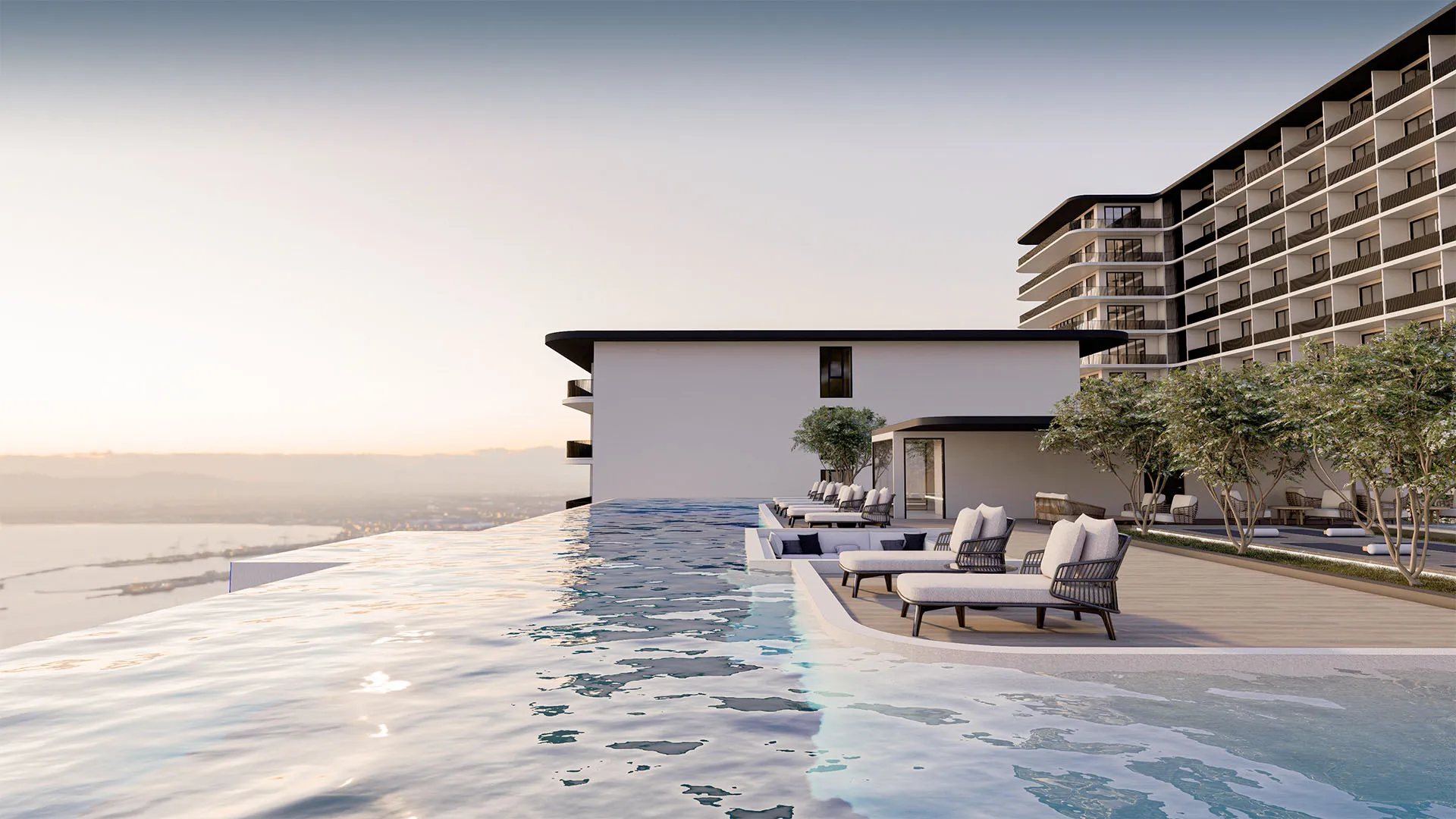 ever prime residences karon 04 Ever Prime Residences Karon, Karon, Phuket – Rooftop pool deck at sunset