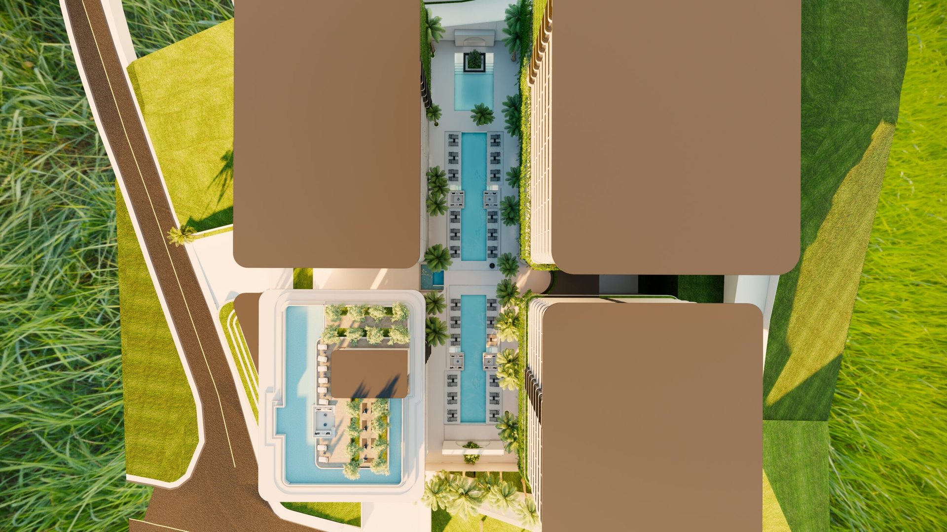 ever prime residences karon 08 Ever Prime Residences Karon, Karon, Phuket – Aerial top-down view of the four buildings and pools