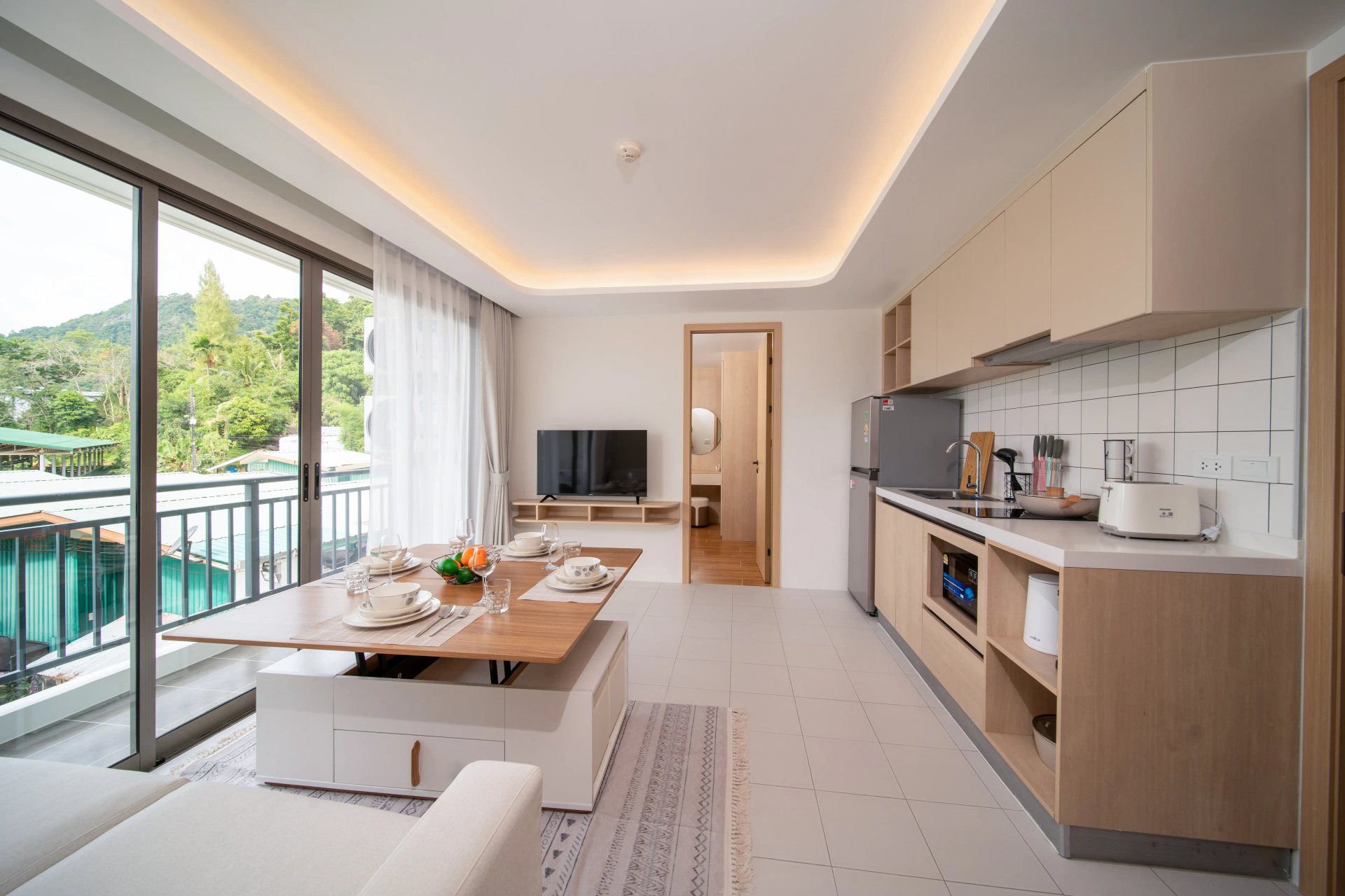 fantasea condo kamala 07 Fantasea Condo Kamala, Kamala, Phuket – Type C - living room, bedroom and balcony