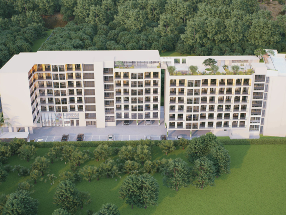 Fantasea Condo Rawai, Rawai, Phuket – Aerial render of the buildings set against the hillside