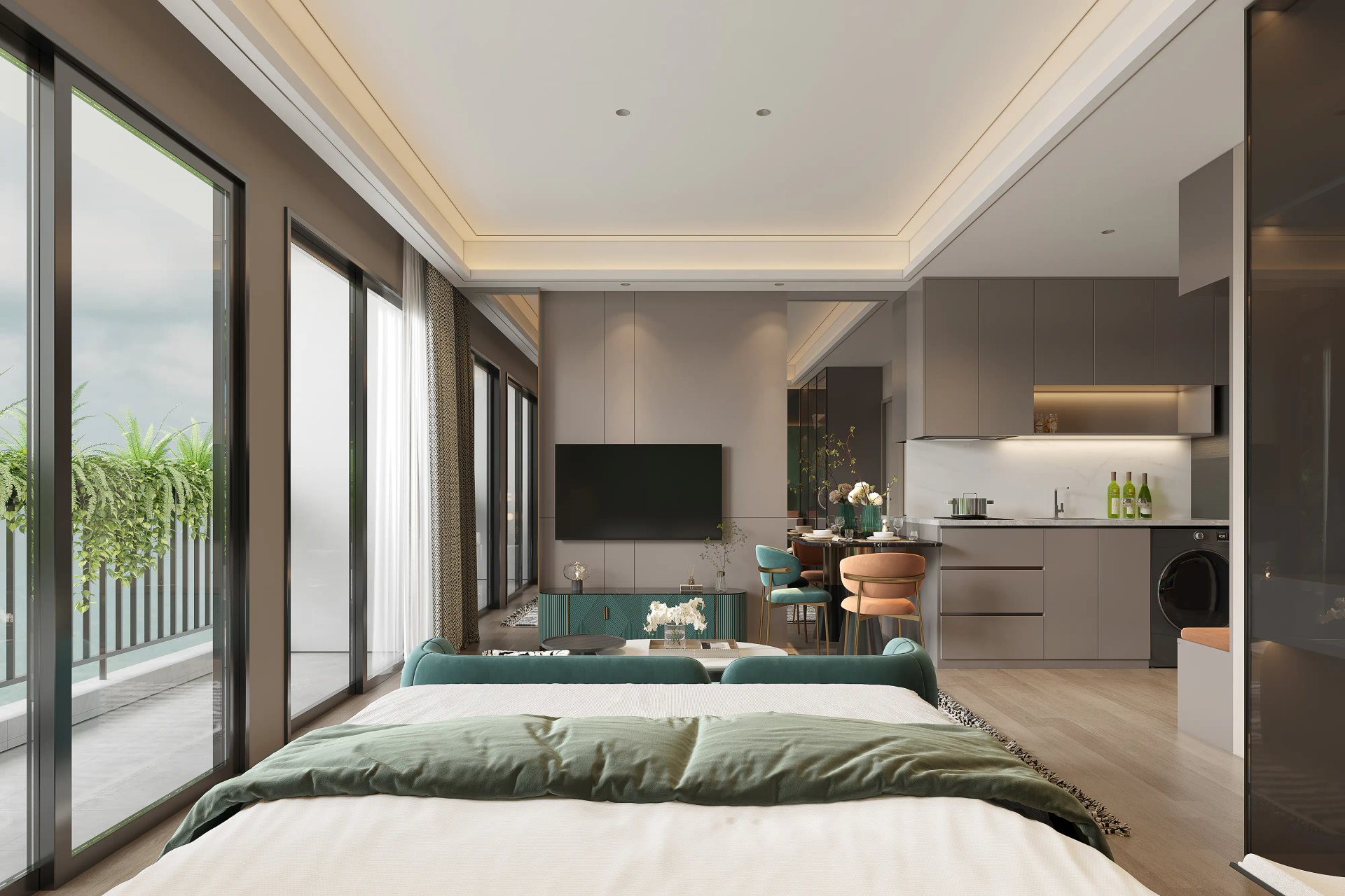 Fantasea Condo Rawai, Rawai, Phuket – Studio (Type A) - bed and kitchenette