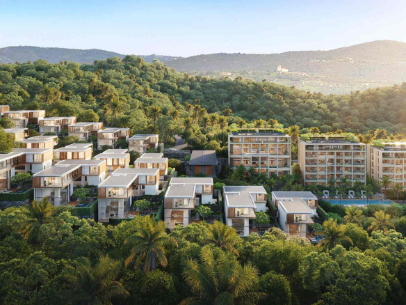 Kiara Reserve Residences (condominiums), Layan, Phuket – Bird's-eye view of Kiara Reserve in the Layan hills