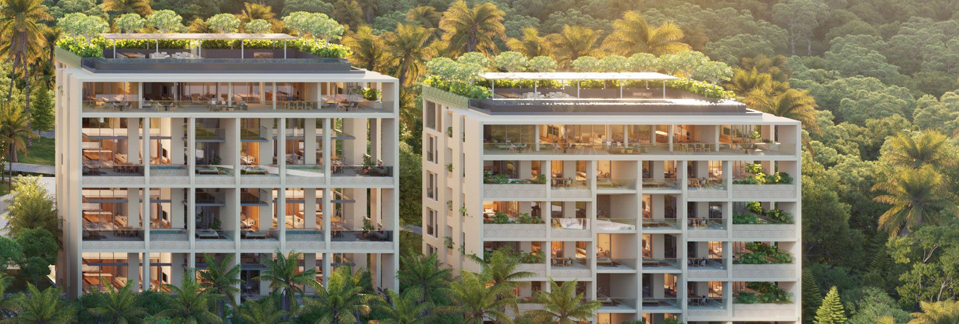 Kiara Reserve Residences (condominiums), Layan, Phuket – Condominium buildings set in the forest canopy