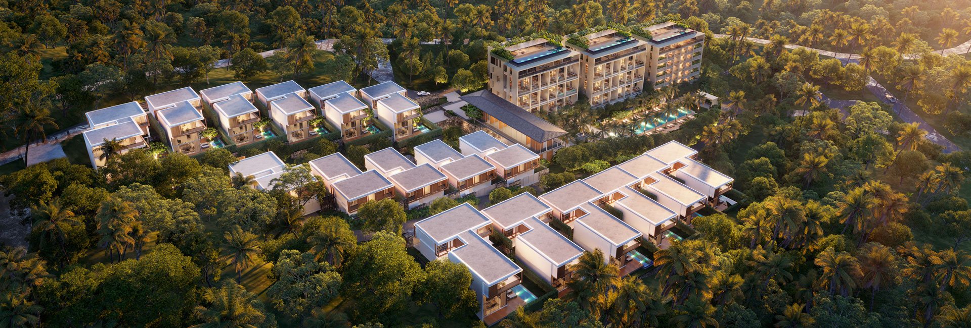 Kiara Reserve Residences (condominiums), Layan, Phuket – Aerial view of villas and condominiums