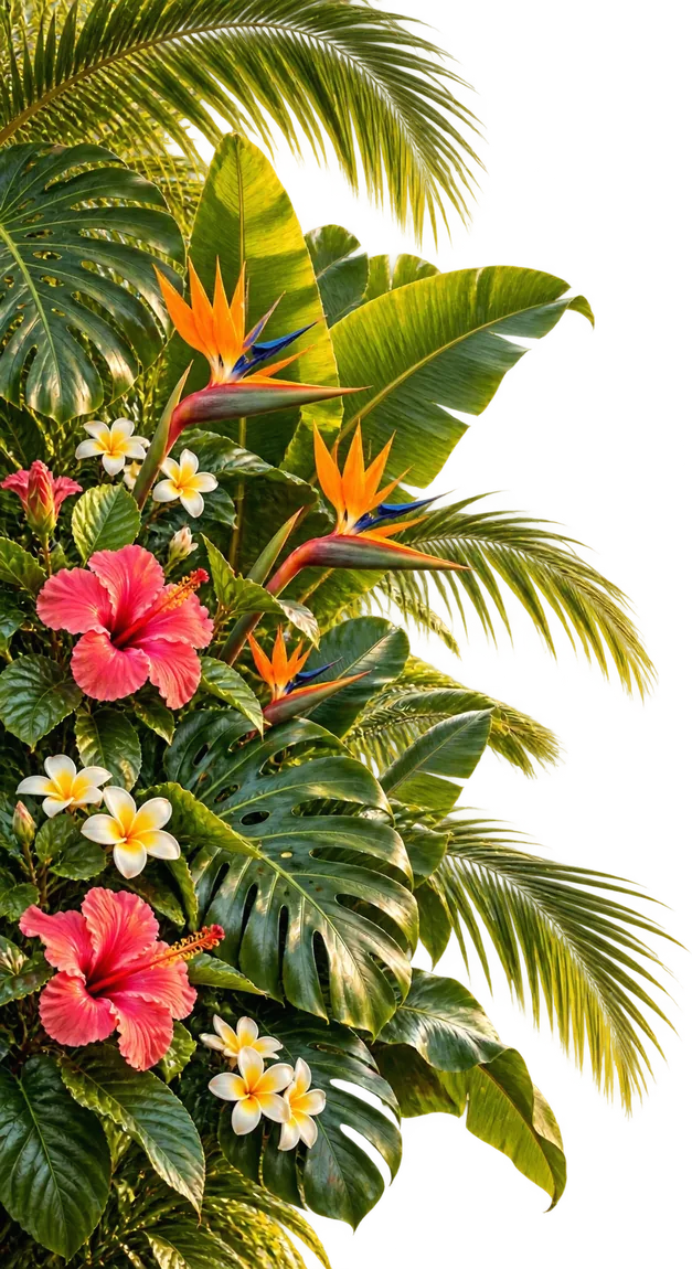 Tropical leaves and flowers