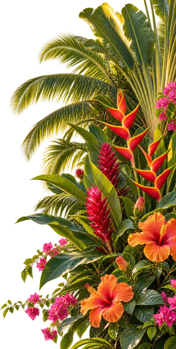 Tropical palms and flowers